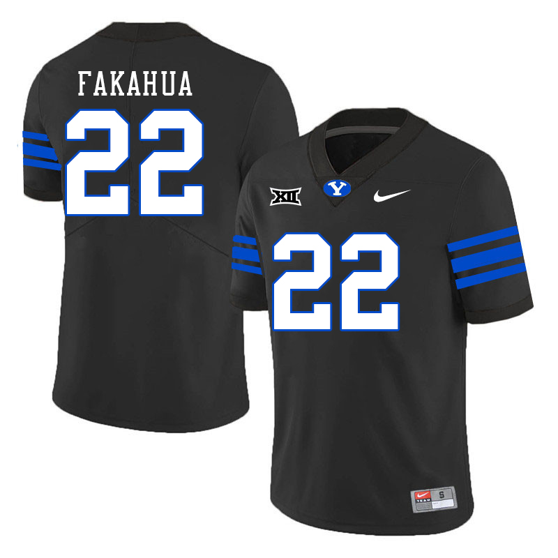 BYU Cougars #22 Mason Fakahua Big 12 Conference College Football Jerseys Stitched Sale-Black